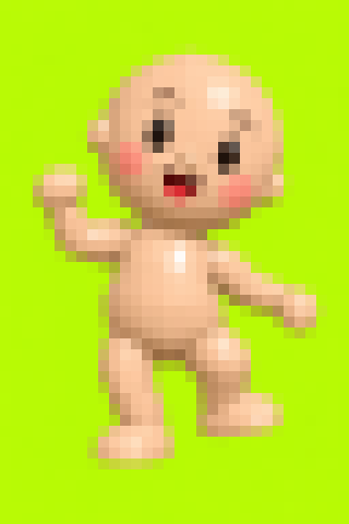 Heavily pixelated low-poly dancing baby character